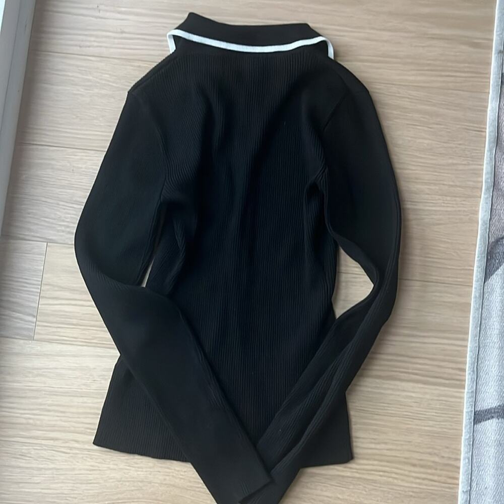 Workshop ribbed black white collared button cardi… - image 5